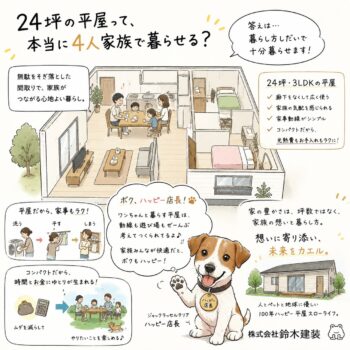 24坪の平屋って4人家族で暮らせる？3LDKの間取りと広く暮らすコツ｜ひたちなか市